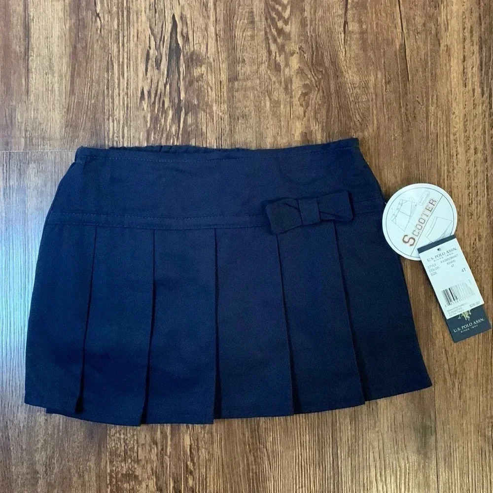 US Polo Toddler Pleated Scooter Skirt Navy Blue 4T